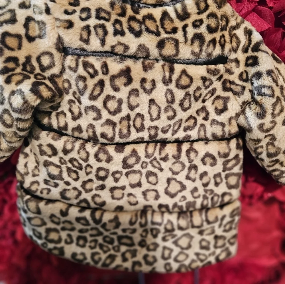Children's Place 6-9 Months Leopard Coat with Leather Trim Like New